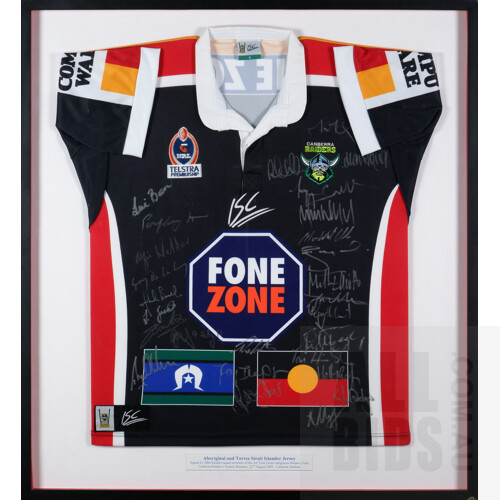 EXTREMELY RARE - Framed and Signed 2004 Aboriginal and Torres Strait Islander Canberra Raiders Jersey