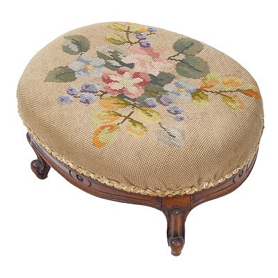 Victorian Mahogany Stool with Tapestry Upholstered Top