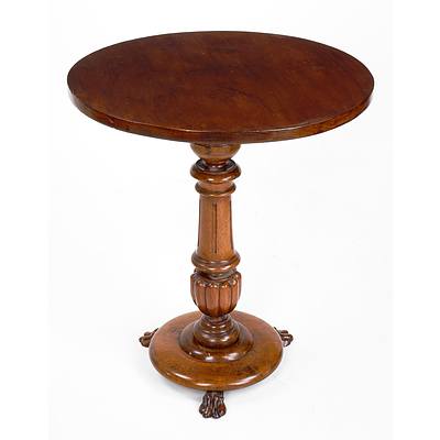 Victorian Walnut Wine Table on Pedestal Base with Carved Claw Feet, Circa 1880 with Later Cedar Top