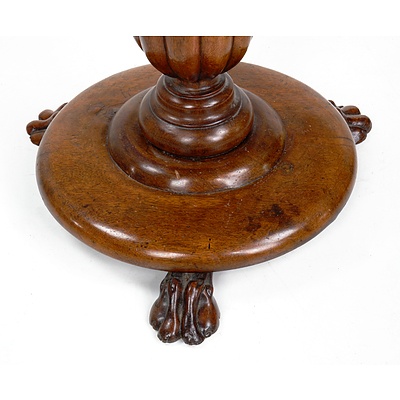 Victorian Walnut Wine Table on Pedestal Base with Carved Claw Feet, Circa 1880 with Later Cedar Top
