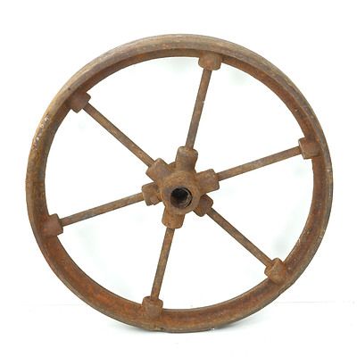 Antique  Industrial Cast Iron Six Spoke Wheel