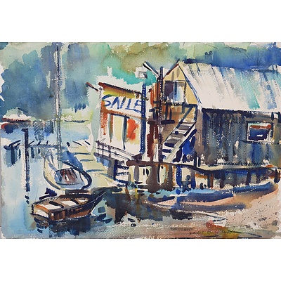Manfred Lindenberger (1914-2008), Untitled (Wharf Scene), Watercolour
