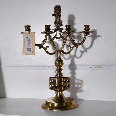 Vintage Brass Four Branch Candelabra with Lion Finial