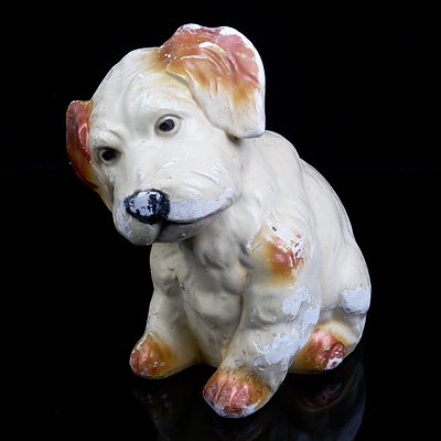 Vintage Painted Chalkware Dog Figurine