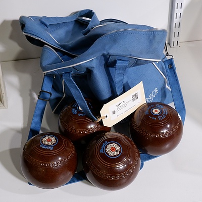 ANZ 1984 Olympic Tem Sponsor Travel Bag and Set of Four Henselite Bowls