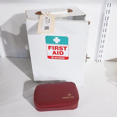 Vintage Wall Mounted Metal First Aid Cabinet with Contents and a Travel First Aid Kit (2)