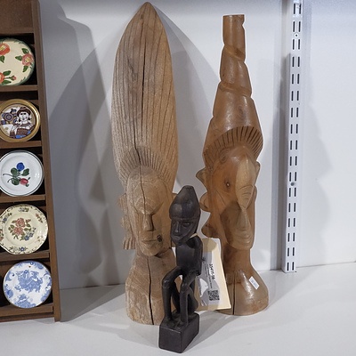 Three Vintage Carved Wooden Tribal Figures