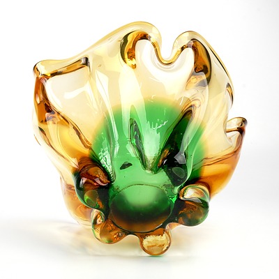 Large Green and Amber Studio Glass Bowl