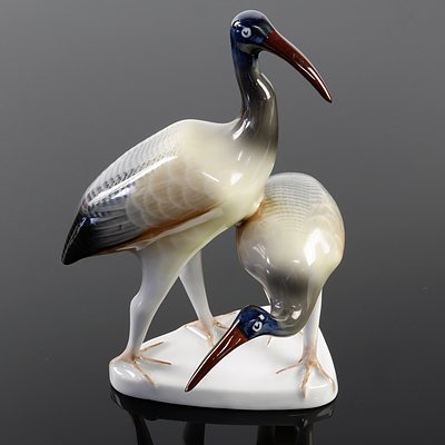 Vintage Hollohala Hungary Porcelain Crane Figurine