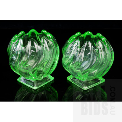 Pair of Uranium Glass Splash Form Vases
