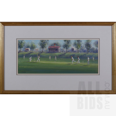 Charles Moodie (1947- ) Cricket in the Park, Oil on Canvas Board, Image Size 25 by 60cm