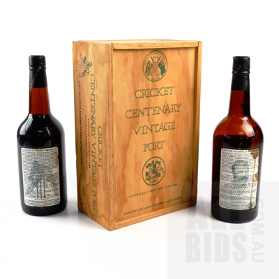 Boxed Cricket Centenary Vintage Port, 1979 Prince of Wicket Keepers and 1974 Captain Australia