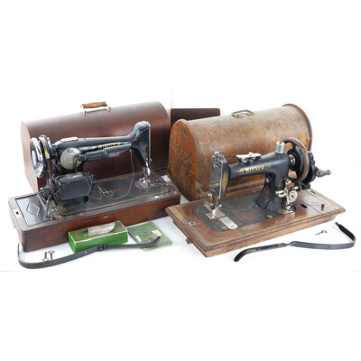 Vintage Winner Hand Operated Sewing Machine with Timber Case and Singer Electric Sewing Machine with Timber Case (2)