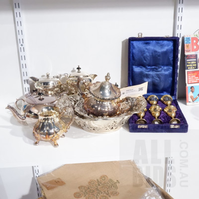 Quantity of Silver Plate Items, Brass Goblet Set and More