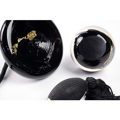 Studio Glass Black and Gold Perfume Atomiser and a Signed Paperweight