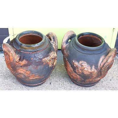Pair of Garden Pots with Dragon Motif