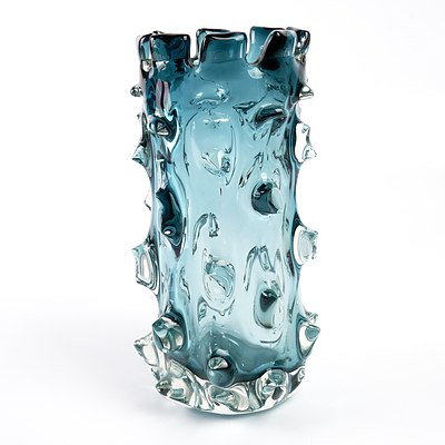 Lazy Susan Blue Art Glass Tall Thorn Vase