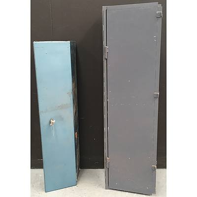 Grey Metal Gun Safe, Blue Lockable Cabinet - Lot Of Two