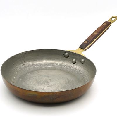 Vintage WMC Copper and Brass Fry Pan, with Teak Handle