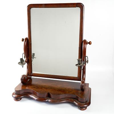 Victorian Mahogany Toilet Mirror with Attached Candle Sconces Circa 1880