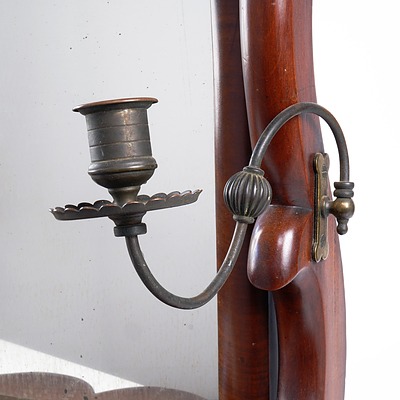 Victorian Mahogany Toilet Mirror with Attached Candle Sconces Circa 1880