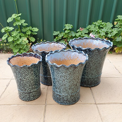 Four Graduating Glazed Ceramic Garden Planters