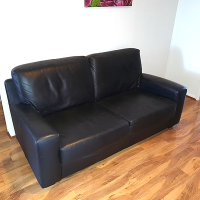 Two Seater and Three Seater Black Leather Lounge Suite