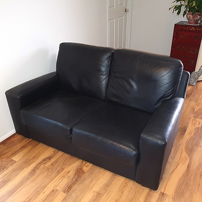 Two Seater and Three Seater Black Leather Lounge Suite