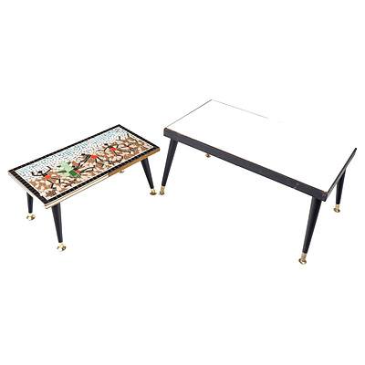 Retro Coffee Table with White Laminex Top and a Smaller Table with Decorative Tiled Top (2)