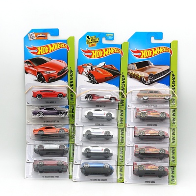 Fifteen Hot Wheels HW Workshop Models, Including 67 Chevelle SS, Mustang, Telsa and More