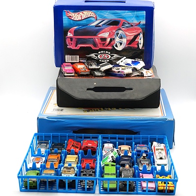 Collection of Loose Hot Wheels and Other Model Cars with Three Travel Cases