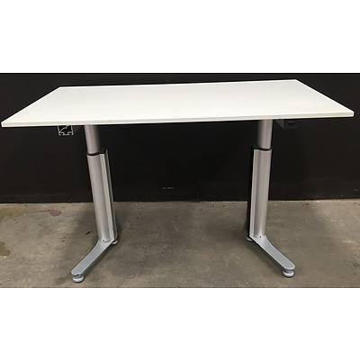 White Pressalit Composite Stand Up-Sit Down Table On Aluminium Legs