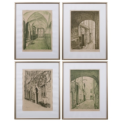 Freidrich Jurgenson (1903-1987), Four European Street Scenes, Colour Etchings, Each 26 x 19 cm (4)