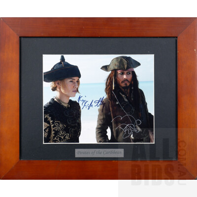 Framed Pirates of the Caribbean Photo memorabilia  - Signed by Keira Knightly and Johnny Depp, COA Verso