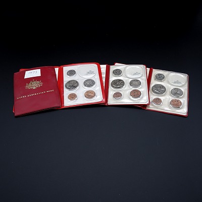 Four Uncirculated  RAM Coin Sets in Red Wallets 1973-1976