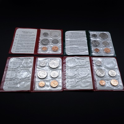 Four Uncirculated  RAM Coin Sets in Red Wallets 1981-1983