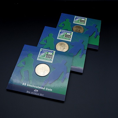 Three 2003 RAM Five Dollar Rugby World Cup Coins