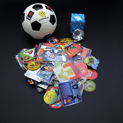 Collection of Tazos, AFL Cards, Money Box, Crystal and More