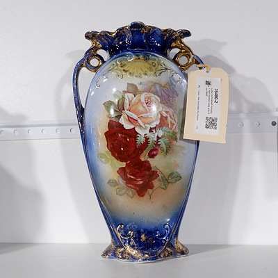 Large Continental Porcelain Twin handled vase with Rose Motif