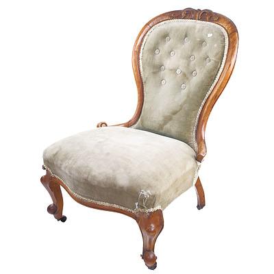 Victorian Mahogany Salon Chair with Buttoned Upholstery