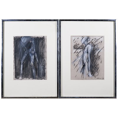 N. M. Williams, Two Framed Charcoal & Pastel Works on Paper 1981 (2)