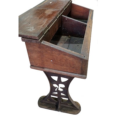 Queensland Catholic School Desk With Cast Iron Legs Decorated with the Medieval Cross, Shamrock  and Catholic Cross