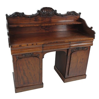 Victorian Flame Mahogany Twin Pedestal Sideboard of Small Preportions, Circa 1880