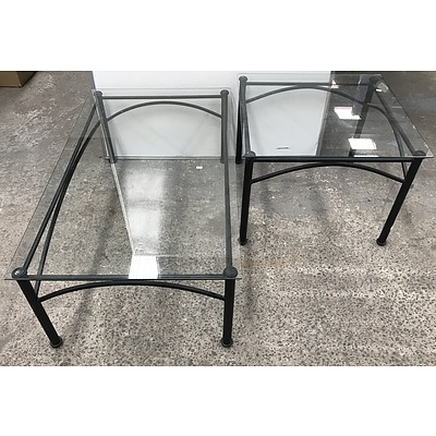 Pair Of Metal Framed Glass Top Coffee Tables