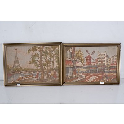 Two Antique Style Framed tapestry Panels of French Scenes (2)