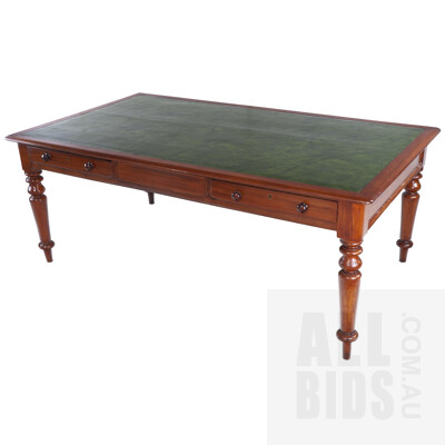 Large Antique Mahogany Writing Desk with Inlaid Green Leather Top, Ex Old Ballarat Cemetery Trust, Mid to Late 19th Century