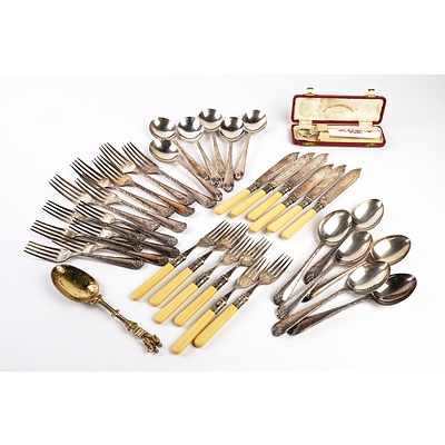 Assorted Vintage Silverplate Cutlery - Some with Faux Bone Handles - including Rodd and Crown derby