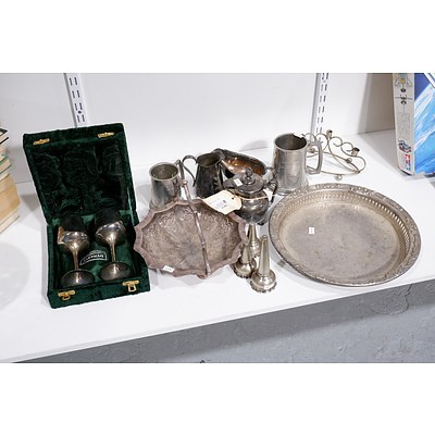 Various Vintage Silverplate Including James Dixon, Stokes and Pewter Tankards