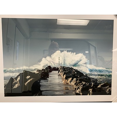 L15 - Framed Moruya Breakwall Huge Surf picture (A0 size) 
