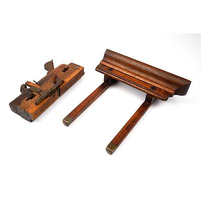 Antique J. Hamby Timber Cased Rebate Plane and a Combination Plane Fence with Brass Hardware (2)